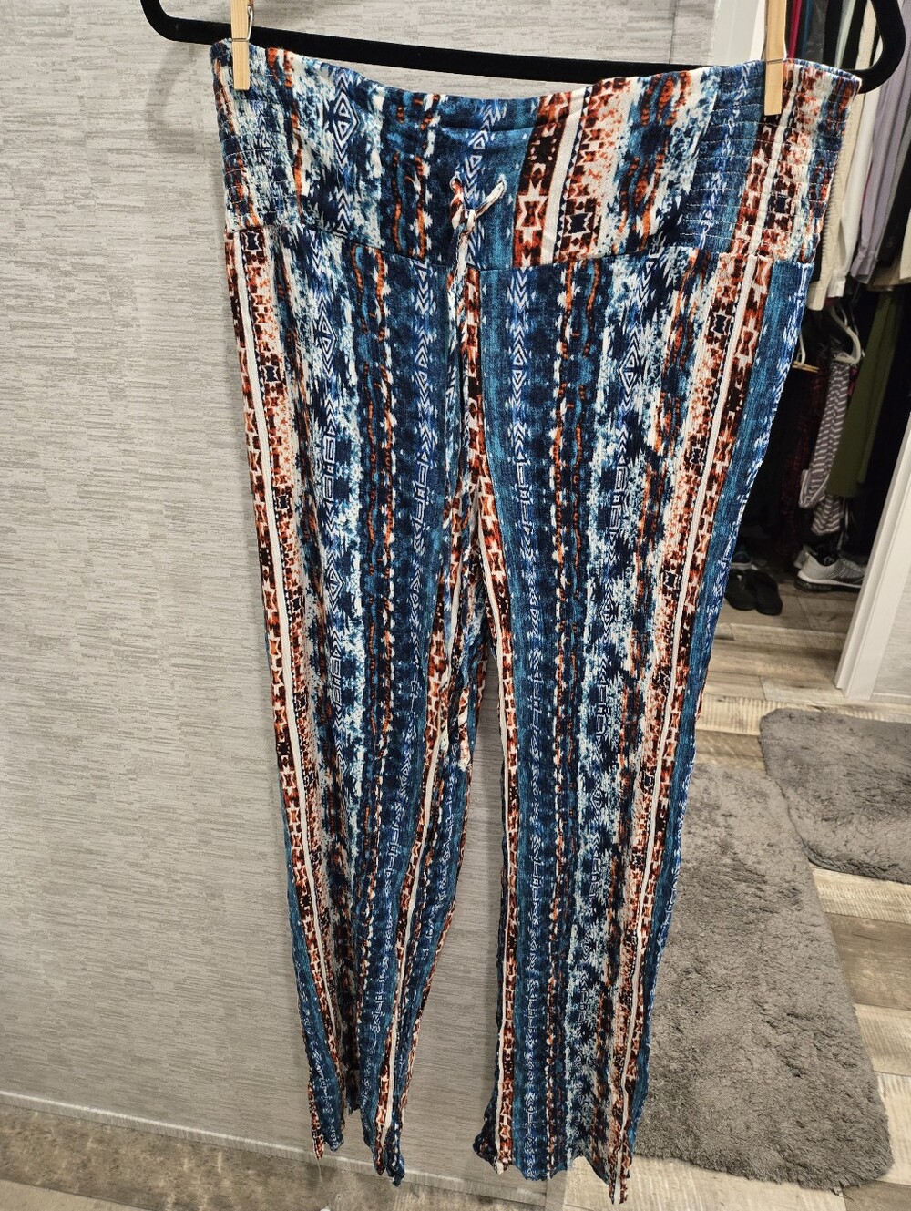 Boho Stripe Straight-Leg Pants in Blue and Brown